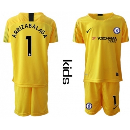 Chelsea 1 Arrizabalaga Yellow Goalkeeper Kid Soccer Club Jersey