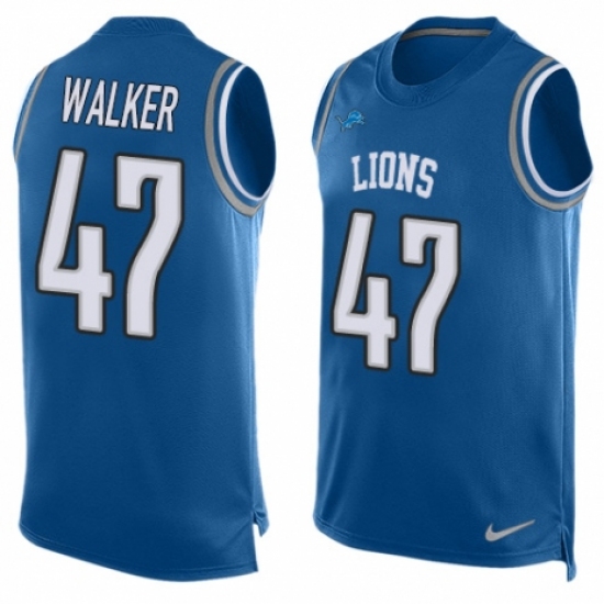 Men's Nike Detroit Lions 47 Tracy Walker Limited Blue Player Name & Number Tank Top NFL Jersey