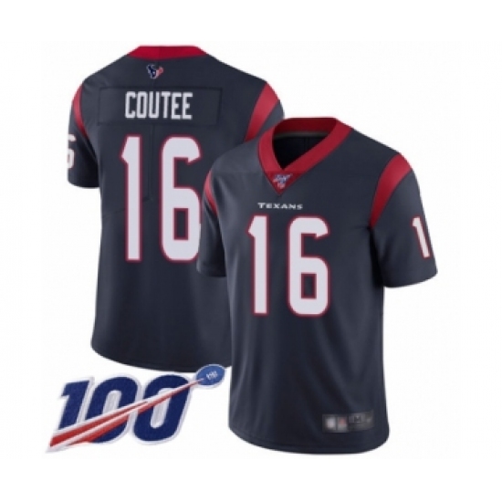 Men's Houston Texans 16 Keke Coutee Navy Blue Team Color Vapor Untouchable Limited Player 100th Season Football Jersey