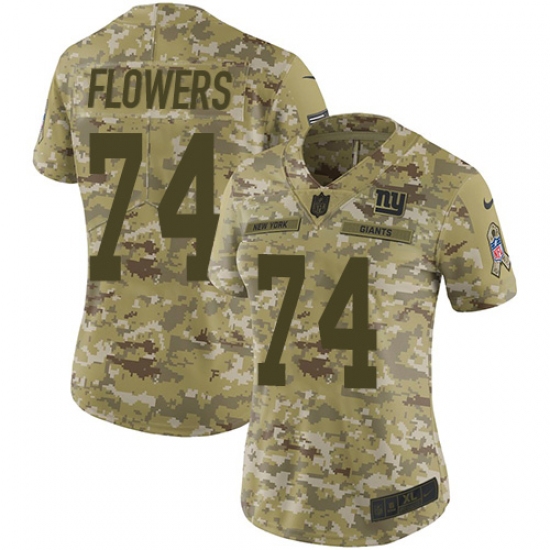 Women's Nike New York Giants 74 Ereck Flowers Limited Camo 2018 Salute to Service NFL Jersey