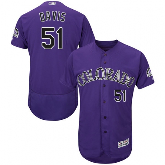 Men's Majestic Colorado Rockies 71 Wade Davis Purple Alternate Flex Base Authentic Collection MLB Jersey