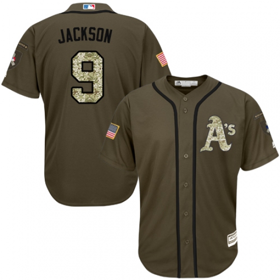 Men's Majestic Oakland Athletics 9 Reggie Jackson Replica Green Salute to Service MLB Jersey