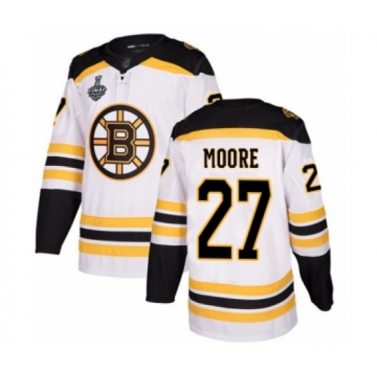 Men's Boston Bruins 27 John Moore Authentic White Away 2019 Stanley Cup Final Bound Hockey Jersey