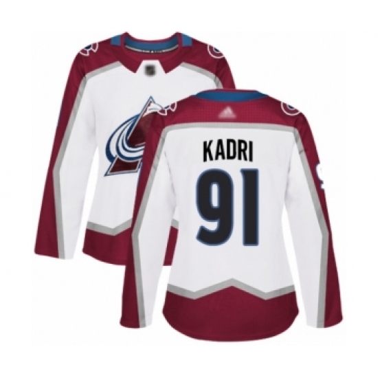 Women's Colorado Avalanche 91 Nazem Kadri Authentic White Away Hockey Jersey