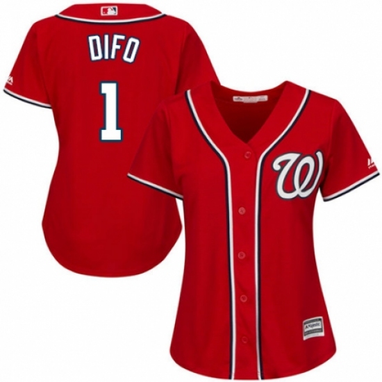 Women's Majestic Washington Nationals 1 Wilmer Difo Authentic Red Alternate 1 Cool Base MLB Jersey