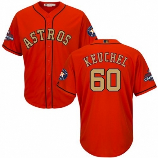 Men's Majestic Houston Astros 60 Dallas Keuchel Replica Orange Alternate 2018 Gold Program Cool Base MLB Jersey