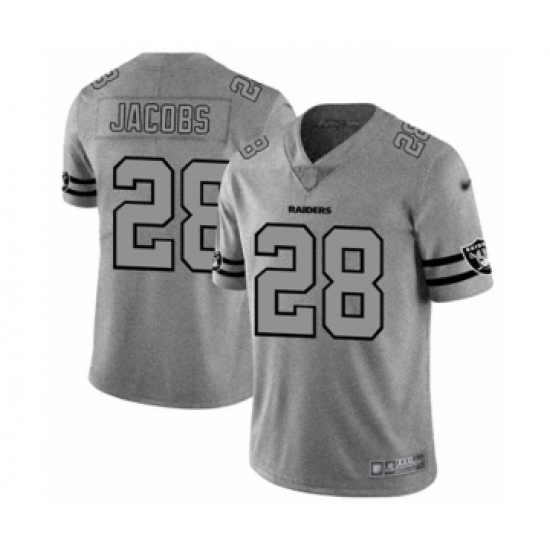 Men's Oakland Raiders 28 Josh Jacobs Gray Team Logo Gridiron Limited Football Jersey