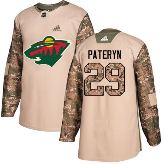 Men's Adidas Minnesota Wild 29 Greg Pateryn Authentic Camo Veterans Day Practice NHL Jersey