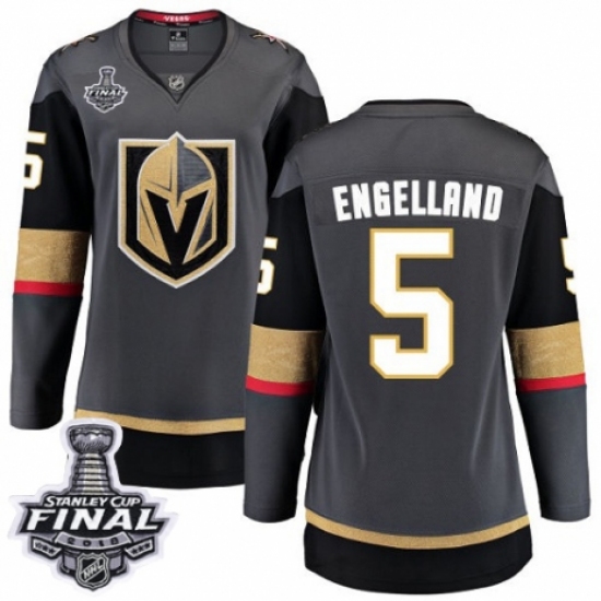 Women's Vegas Golden Knights 5 Deryk Engelland Authentic Black Home Fanatics Branded Breakaway 2018 Stanley Cup Final NHL Jersey