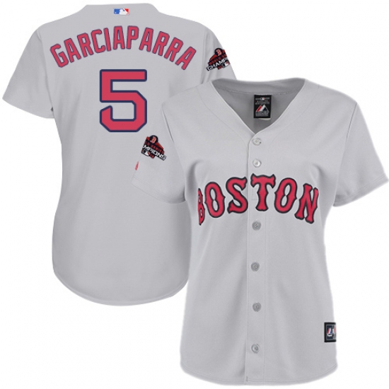 Women's Majestic Boston Red Sox 5 Nomar Garciaparra Authentic Grey Road 2018 World Series Champions MLB Jersey