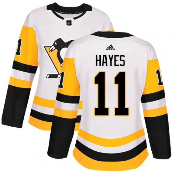 Women's Adidas Pittsburgh Penguins 11 Jimmy Hayes Authentic White Away NHL Jersey