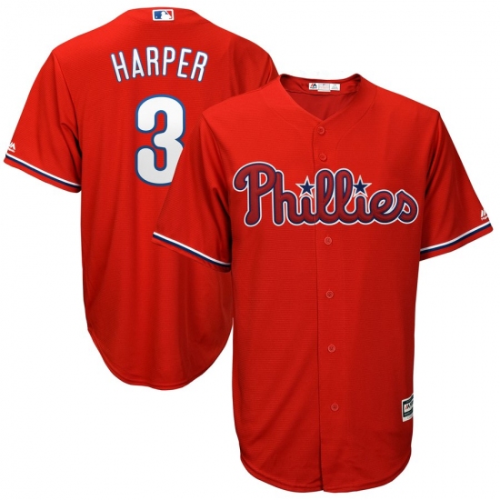 Men's Philadelphia Phillies 3 Bryce Harper Majestic Scarlet Official Cool Base RED Player Jersey