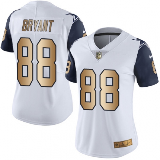 Women's Nike Dallas Cowboys 88 Dez Bryant Limited White/Gold Rush NFL Jersey