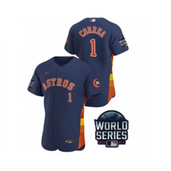 Men's Houston Astros 1 Carlos Correa 2021 Navy World Series Flex Base Stitched Baseball Jersey