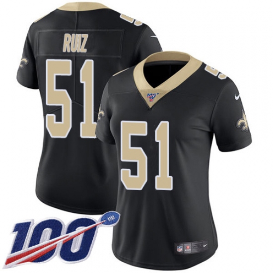 Women's New Orleans Saints 51 Cesar Ruiz Black Team Color Stitched NFL 100th Season Vapor Untouchable Limited Jersey