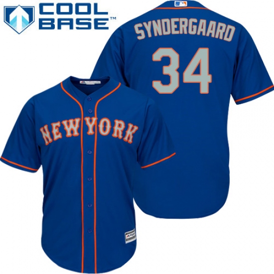 Youth Majestic New York Mets 34 Noah Syndergaard Authentic Royal Blue Alternate Road Cool Base MLB Jersey