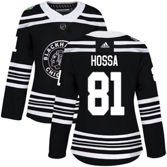 Women's Adidas Chicago Blackhawks 81 Marian Hossa Authentic Black 2019 Winter Classic NHL Jersey