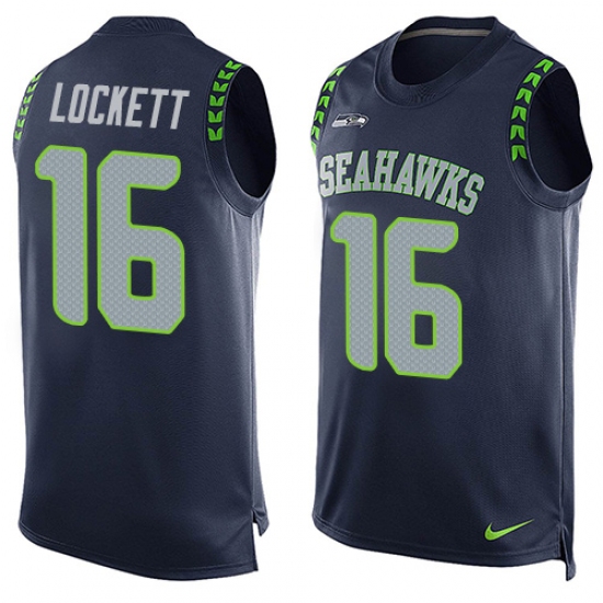 Men's Nike Seattle Seahawks 16 Tyler Lockett Limited Steel Blue Player Name & Number Tank Top NFL Jersey