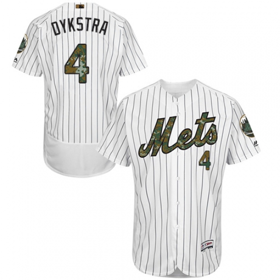 Men's Majestic New York Mets 4 Lenny Dykstra Authentic White 2016 Memorial Day Fashion Flex Base MLB Jersey