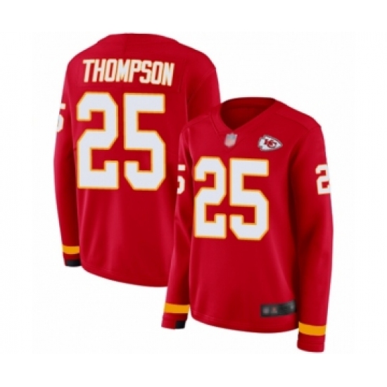 Women's Kansas City Chiefs 25 Darwin Thompson Limited Red Therma Long Sleeve Football Jersey