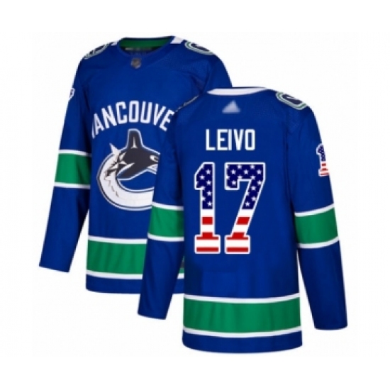 Men's Vancouver Canucks 17 Josh Leivo Authentic Blue USA Flag Fashion Hockey Jersey