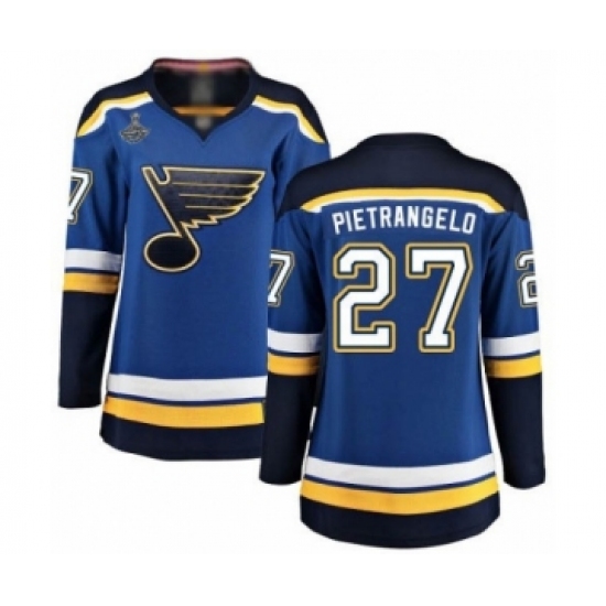 Women's St. Louis Blues 27 Alex Pietrangelo Fanatics Branded Royal Blue Home Breakaway 2019 Stanley Cup Champions Hockey Jersey