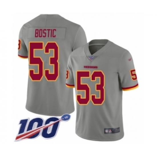 Men's Washington Redskins 53 Jon Bostic Limited Gray Inverted Legend 100th Season Football Jersey