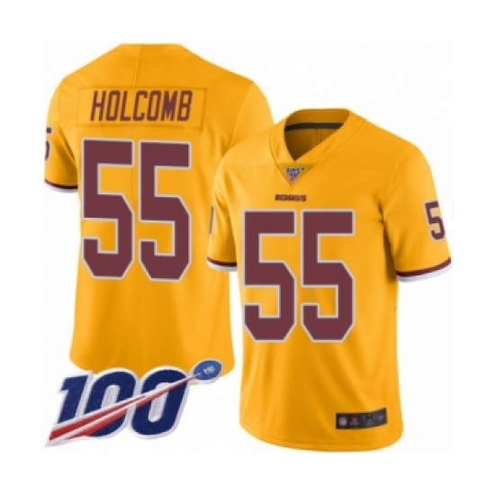 Men's Washington Redskins 55 Cole Holcomb Limited Gold Rush Vapor Untouchable 100th Season Football Jersey