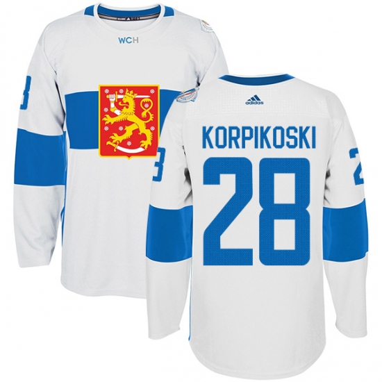 Men's Adidas Team Finland 28 Lauri Korpikoski Authentic White Home 2016 World Cup of Hockey Jersey