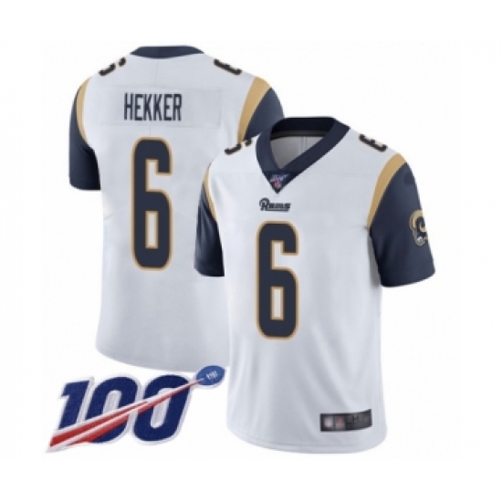 Men's Los Angeles Rams 6 Johnny Hekker White Vapor Untouchable Limited Player 100th Season Football Jersey