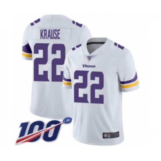 Men's Minnesota Vikings 22 Paul Krause White Vapor Untouchable Limited Player 100th Season Football Jersey