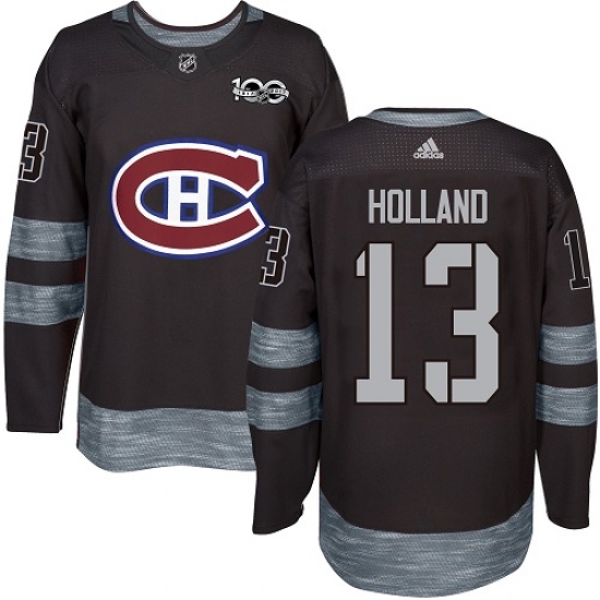 Men's Adidas Montreal Canadiens 13 Peter Holland Authentic Black 1917-2017 100th Anniversary NHL Jersey