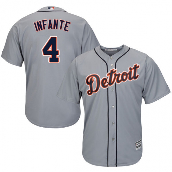 Men's Majestic Detroit Tigers 4 Omar Infante Replica Grey Road Cool Base MLB Jersey