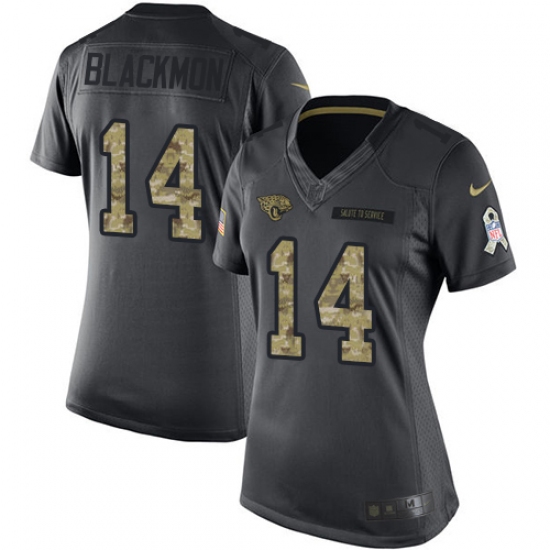 Women's Nike Jacksonville Jaguars 14 Justin Blackmon Limited Black 2016 Salute to Service NFL Jersey