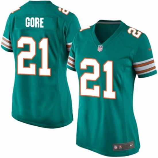 Women's Nike Miami Dolphins 21 Frank Gore Game Aqua Green Alternate NFL Jersey