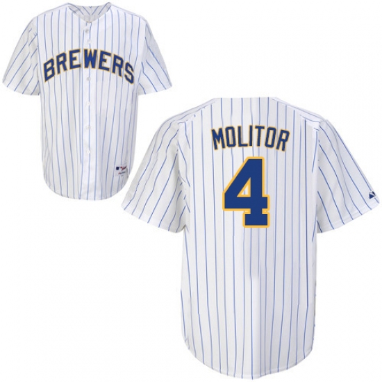 Men's Majestic Milwaukee Brewers 4 Paul Molitor Authentic White (blue strip) MLB Jersey