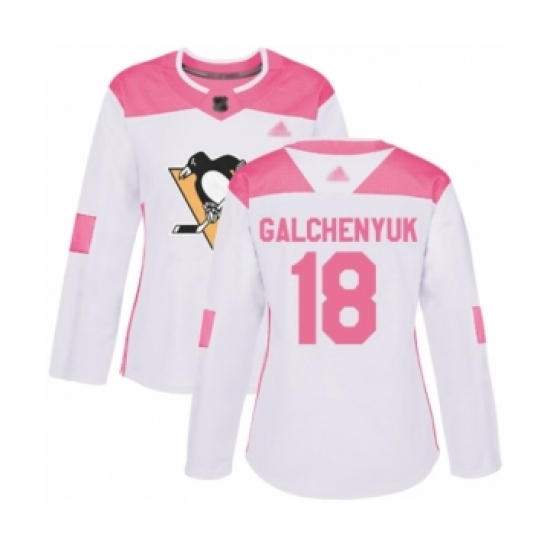 Women's Pittsburgh Penguins 18 Alex Galchenyuk Authentic WhitePink Fashion Hockey Jersey