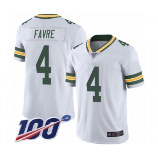 Men's Green Bay Packers 4 Brett Favre White Vapor Untouchable Limited Player 100th Season Football Jersey
