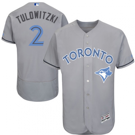 Men's Majestic Toronto Blue Jays 2 Troy Tulowitzki Authentic Gray 2016 Father's Day Fashion Flex Base MLB Jersey