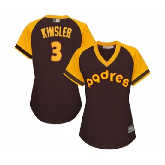 Women's San Diego Padres 3 Ian Kinsler Replica Brown Alternate Cooperstown Cool Base Baseball Jersey