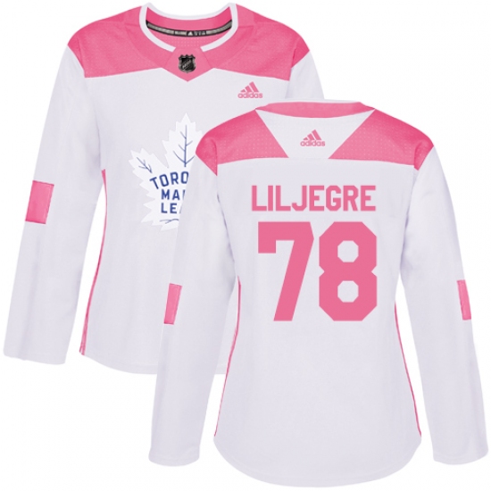 Women's Adidas Toronto Maple Leafs 78 Timothy Liljegren Authentic White/Pink Fashion NHL Jersey