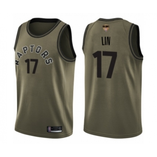 Men's Toronto Raptors 17 Jeremy Lin Swingman Green Salute to Service 2019 Basketball Finals Bound Jersey