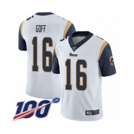 Men's Los Angeles Rams 16 Jared Goff White Vapor Untouchable Limited Player 100th Season Football Jersey