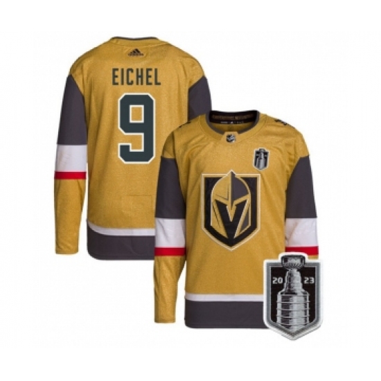 Men's Vegas Golden Knights 9 Jack Eichel Gold 2023 Stanley Cup Final Stitched Jersey