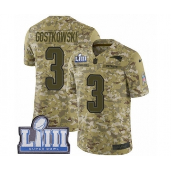 Men's Nike New England Patriots 3 Stephen Gostkowski Limited Camo 2018 Salute to Service Super Bowl LIII Bound NFL Jersey