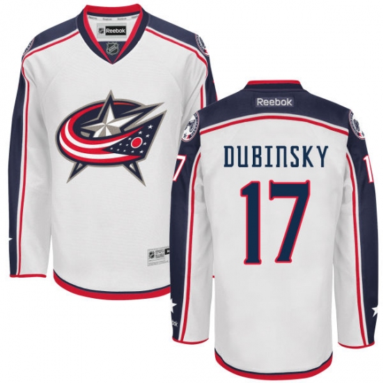 Men's Reebok Columbus Blue Jackets 17 Brandon Dubinsky Authentic White Away NHL Jersey