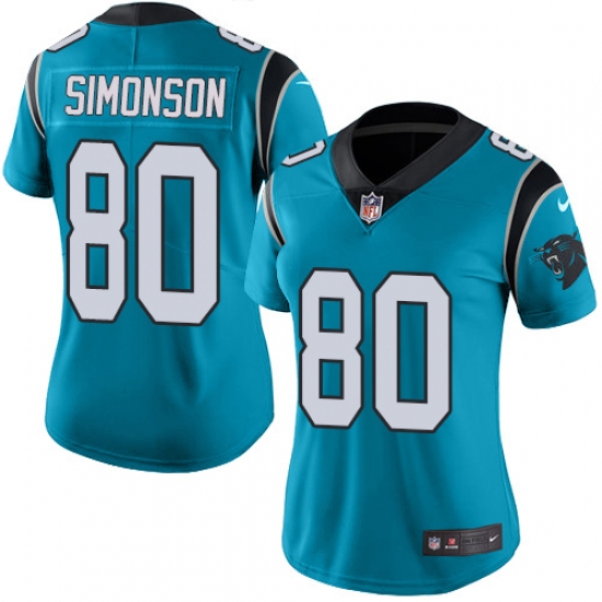 Women's Nike Carolina Panthers 80 Scott Simonson Blue Alternate Vapor Untouchable Limited Player NFL Jersey