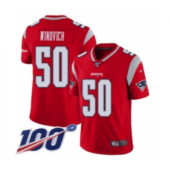 Youth New England Patriots 50 Chase Winovich Limited Red Inverted Legend 100th Season Football Jersey