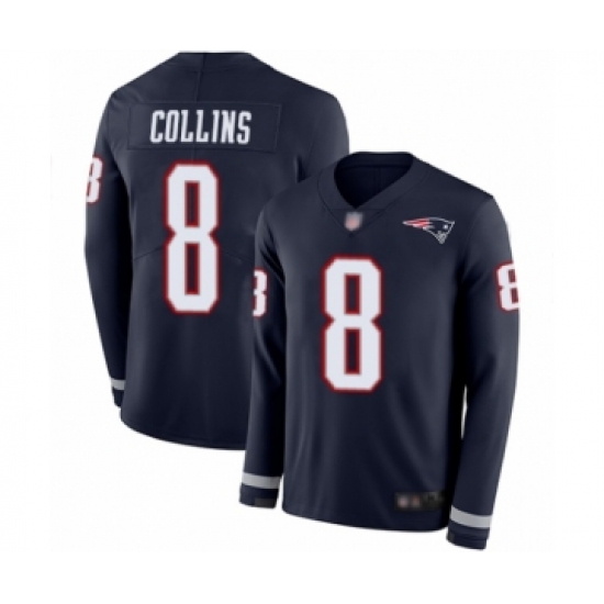 Youth New England Patriots 8 Jamie Collins Limited Navy Blue Therma Long Sleeve Football Jersey