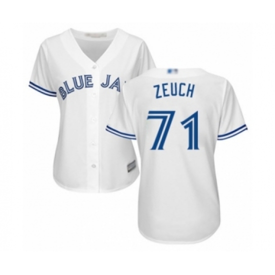 Women's Toronto Blue Jays 71 T.J. Zeuch Authentic White Home Baseball Player Jersey